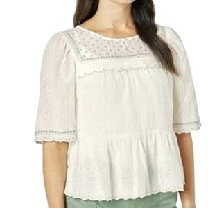 Velvet by Graham Spencer embroidered 1/2 sleeve peasant top TB 2927